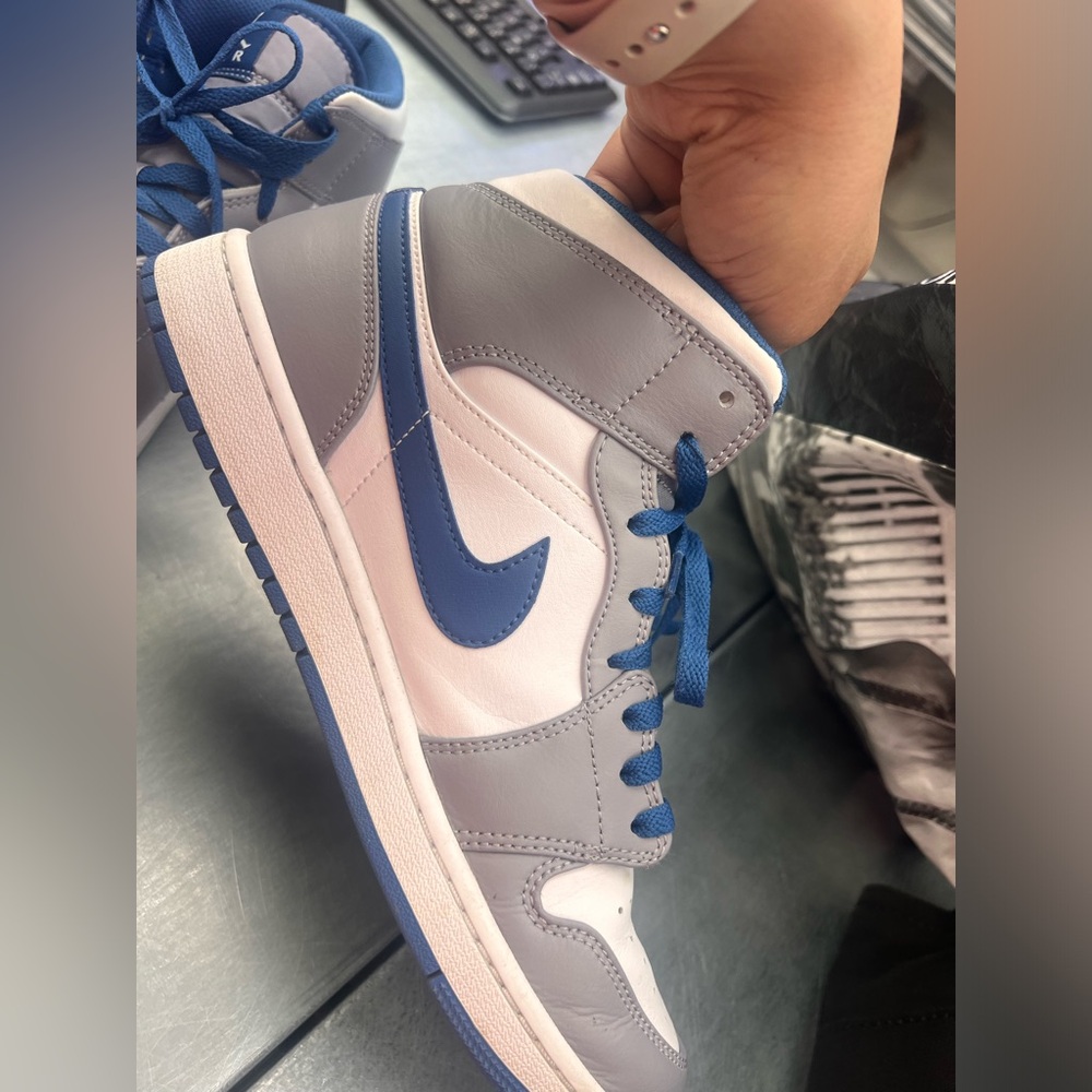 Men size 10 Air Jordan 1 Mid Cement Gray / True Blue/ White